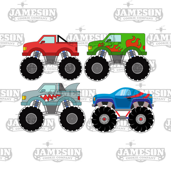 Monster Truck Cookie Cutter Set - 4 Cutter - Birthday, Racing, Car, Truck themed