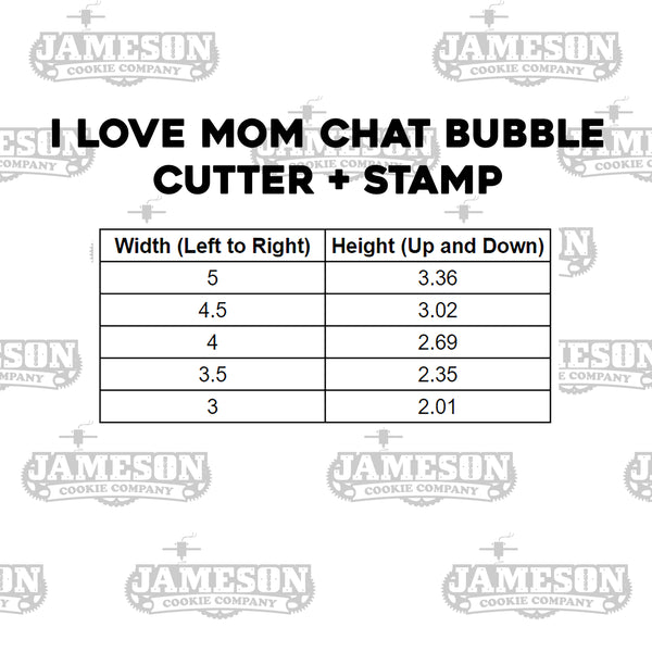 I Love Mom Chat Bubble Cookie Cutter + Imprint Stamp, Mother's Day Theme, I Heart Mom