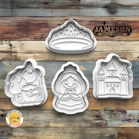 Princess Themed Cookie Cutter + Imprint Stamp Set (4 cutters + 4 stamps)