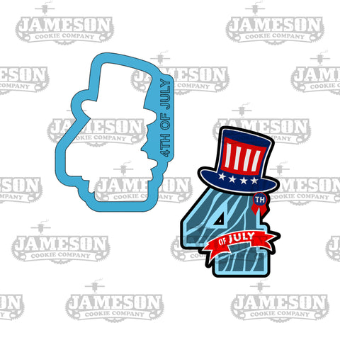 4th of July Number Cookie Cutter - 4th Number with Hat and Banner