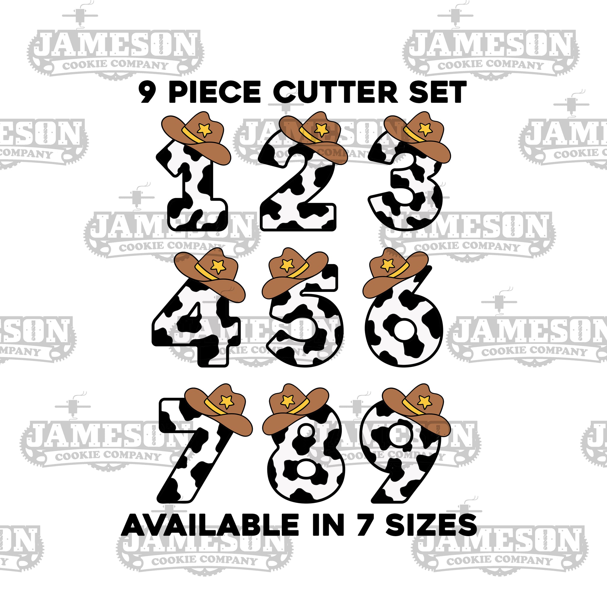 Cowboy Number Cookie Cutter Set - Full Set 1-9 of Numbers with Cowboy Cowgirl Hat, Birthday Numbers