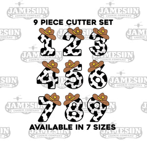 Cowboy Number Cookie Cutter Set - Full Set 1-9 of Numbers with Cowboy Cowgirl Hat, Birthday Numbers