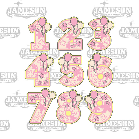 Number With Balloons Cookie Cutter Set - Full Set 1-9 of Balloon Number, Birthday Numbers