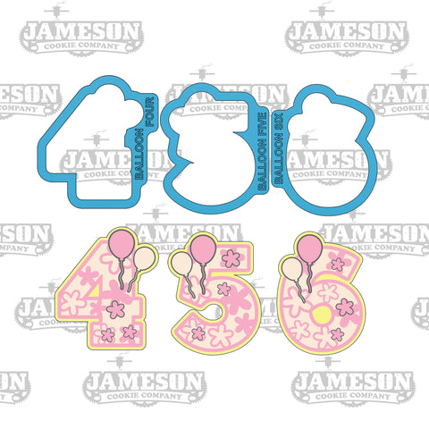 Numbers 4, 5, 6 with Balloons Cookie Cutter Set - Birthday Party Number Four Five Six Cookie Cutter Set