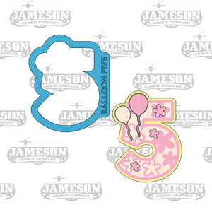 Number 5 with Balloons Cookie Cutter - Birthday Party Number Five Cookie Cutter