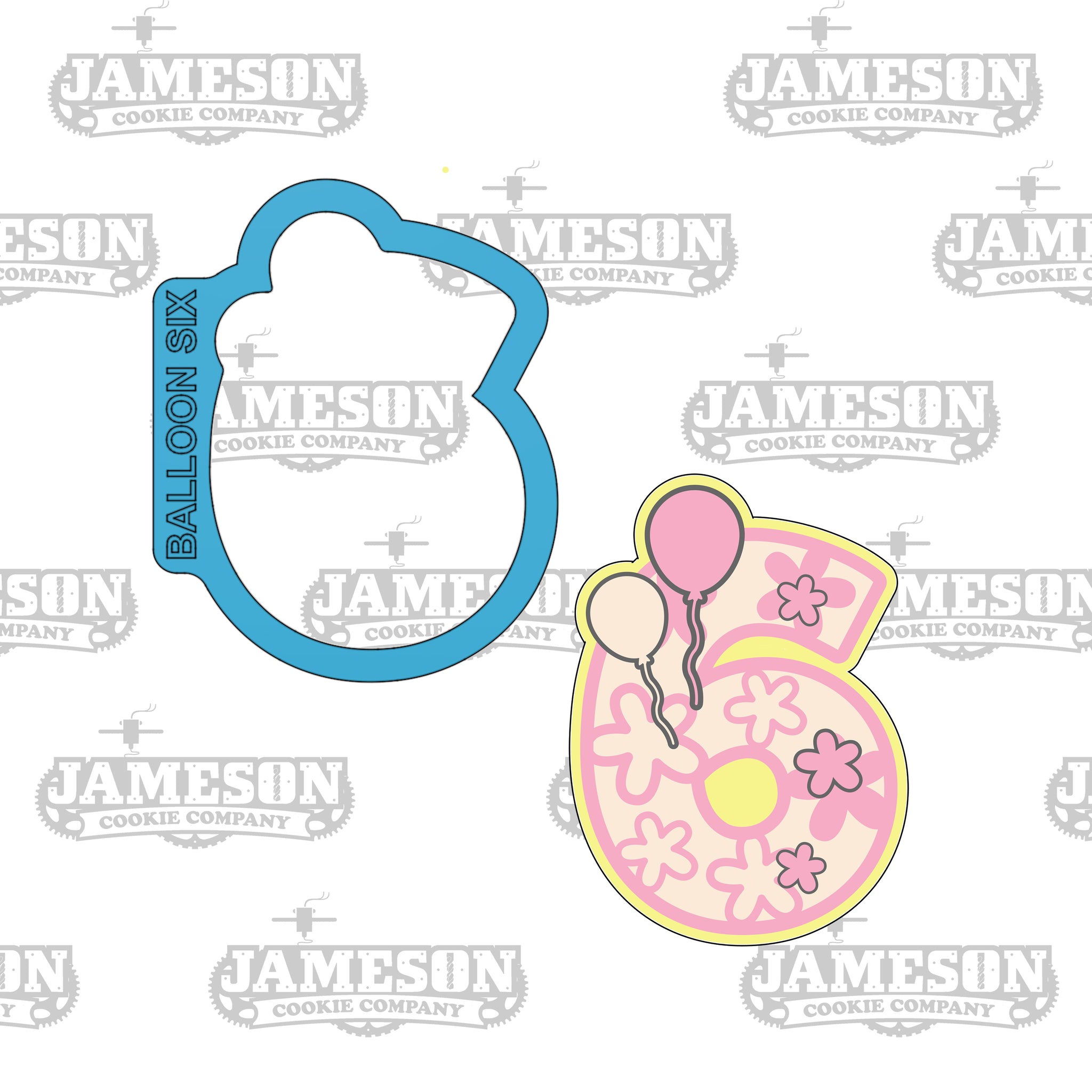 Number 6 with Balloons Cookie Cutter - Birthday Party Number Six Cookie Cutter