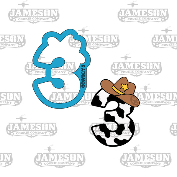Cowboy Number Cookie Cutter Set - Full Set 1-9 of Numbers with Cowboy Cowgirl Hat, Birthday Numbers