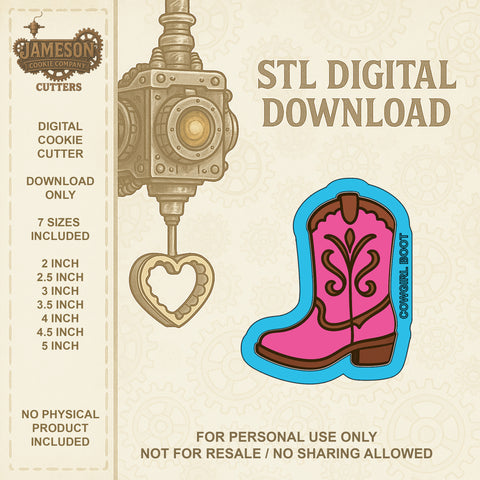 Cowgirl Boot Cookie Cutter - Digital STL File Download