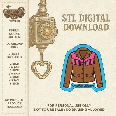 Cowgirl Jacket Cookie Cutter - Digital STL File Download