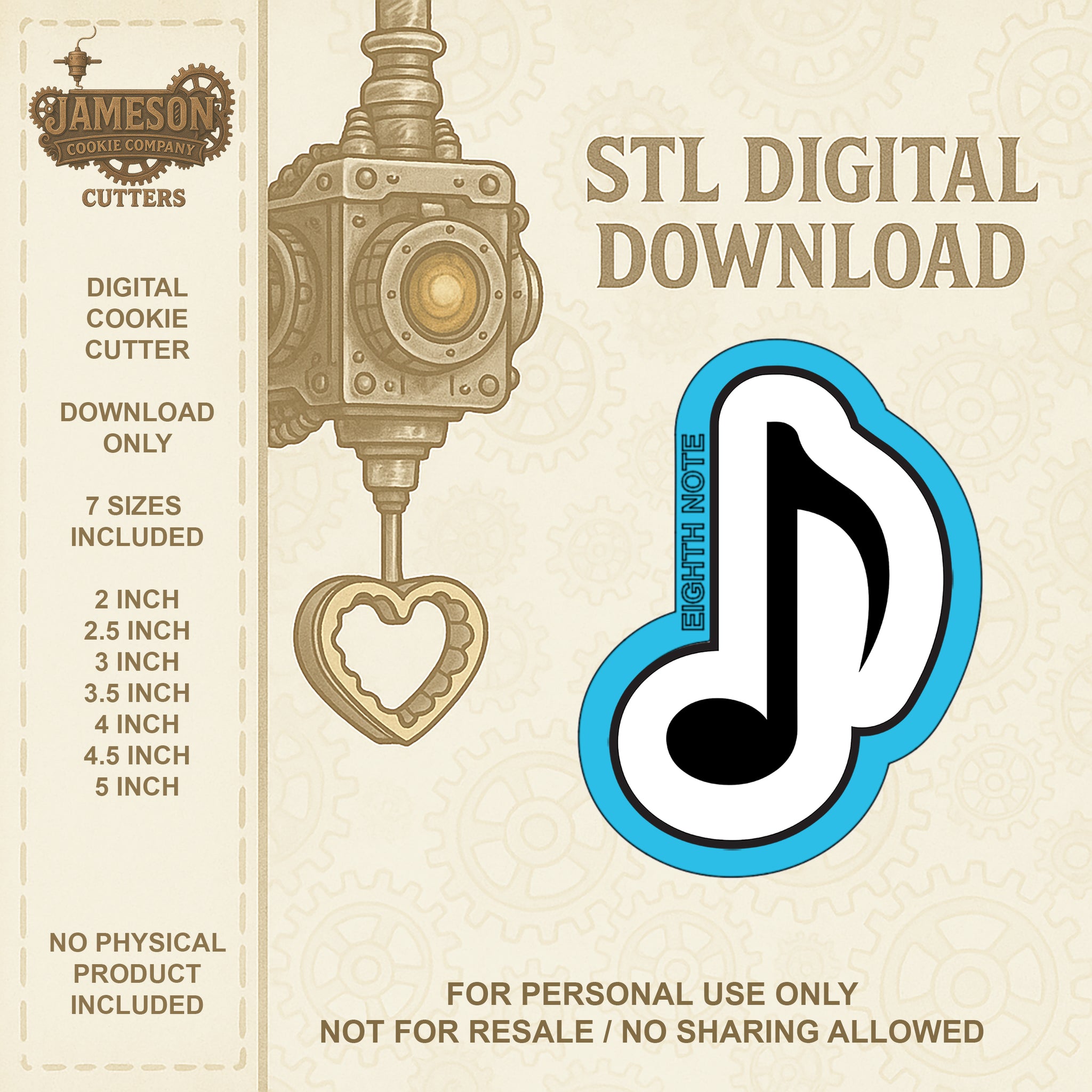 Eighth Note Cookie Cutter - Digital STL File Download