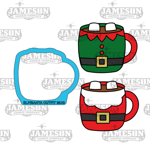 Elf or Santa Outfit, Hot Cocoa Mug Cookie Cutter - Winter, Christmas Theme