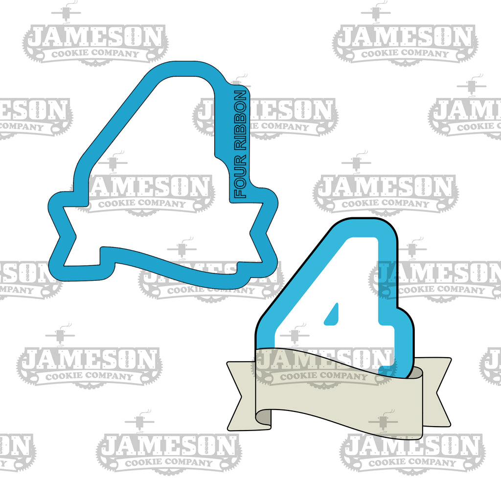 Number 4 with Ribbon Banner Cookie Cutter - Birthday Party Number Four ...