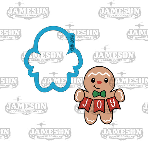 Gingerbread Man Holding Joy Cookie Cutter - Winter, Christmas Theme, Gingerbread Girl