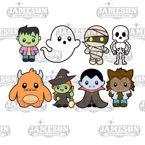 Halloween Monsters Cookie Cutter Set - Frankenstein, Ghost, Mummy, Skeleton, Monster, Witch, Vampire, Werewolf