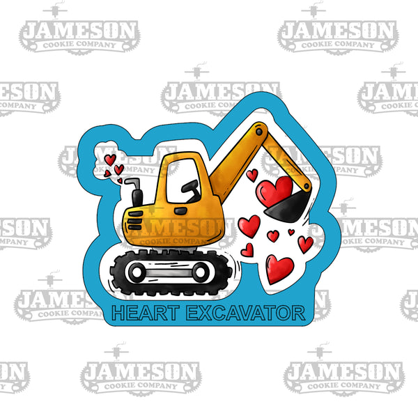 Valentine's Day Love Construction Cookie Cutter Set - Excavator, Dump Truck, Crane, and Bulldozer with Hearts