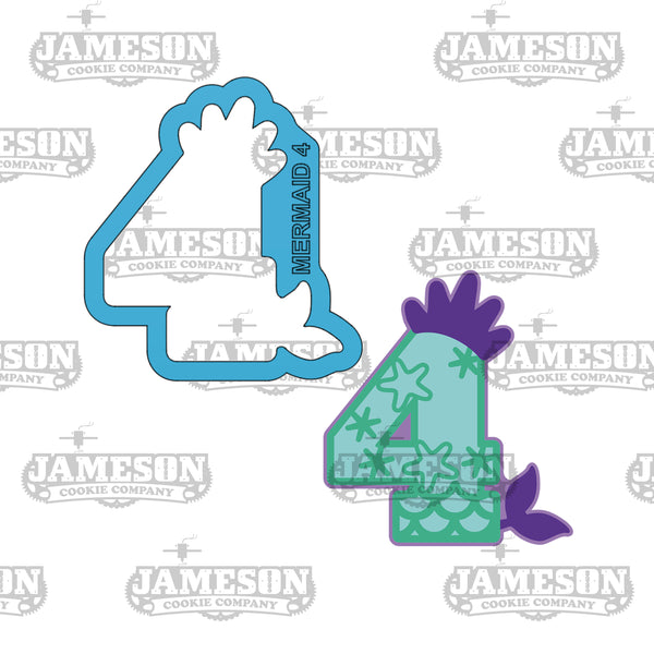 Mermaid Number 4 (four) Cookie Cutter - Birthday Princess Number Cookie Cutter