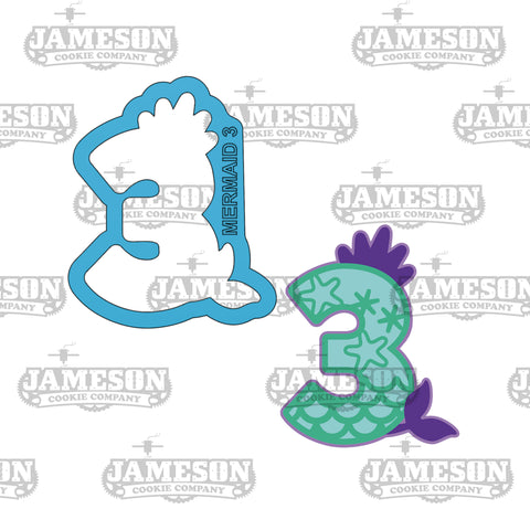 Mermaid Number 3 (three) Cookie Cutter - Birthday Princess Number Cookie Cutter