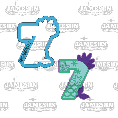 Mermaid Number 7 (seven) Cookie Cutter - Birthday Princess Number Cookie Cutter