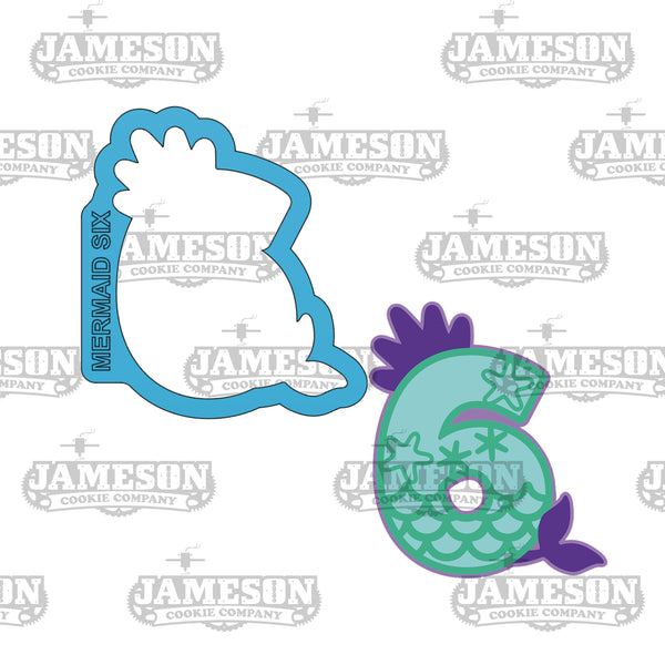 Mermaid Number 6 (six) Cookie Cutter - Birthday Princess Number Cookie Cutter