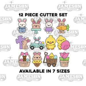 Easter Cookie Cutter Set - 12 Piece Set - Boy and Girl Bunny, Bunny Cross, Bunny Truck, Chick, Basket, Wagon, Tulip, and More!