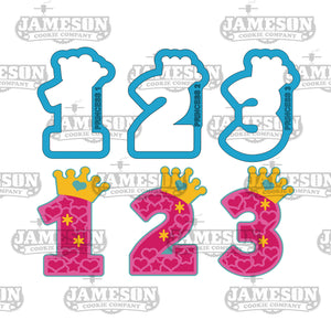 Princess Crown 3 Piece Number Cookie Cutter Set - One, Two, and Three Cutters - Birthday Cutters