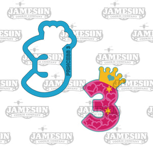 Princess Crown Number 3 (three) Cookie Cutter - Birthday Number Cookie Cutter