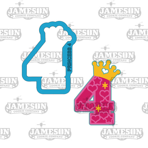 Princess Crown Number 4 (four) Cookie Cutter - Birthday Number Cookie Cutter