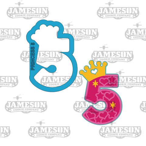 Princess Crown Number 5 (five) Cookie Cutter - Birthday Number Cookie Cutter