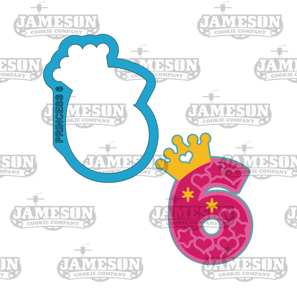 Princess Crown Number 6 (six) Cookie Cutter - Birthday Number Cookie Cutter