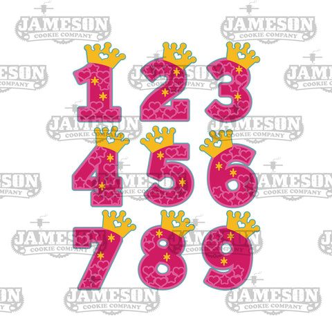 Princess Number Cookie Cutter Set - Full Set 1-9 of Number with Crown, Birthday Numbers