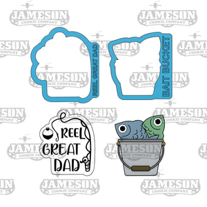 Father's Day Cookie Cutter Set - Reel Great Dad and Fish Bucket 2 piece Cookie Cutter Set