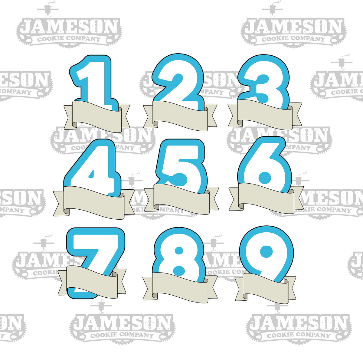 Small Ribbon Number Number With Ribbon Banner Cookie Cutter Set - Full Set 1-9 of Numbers ...
