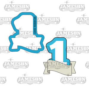 Number 1 with Ribbon Banner Cookie Cutter - Birthday Party Number One Cookie Cutter