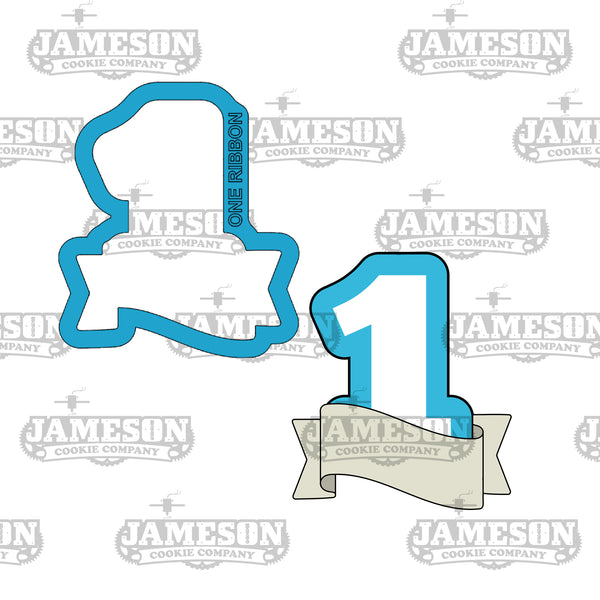 Number 1 with Ribbon Banner Cookie Cutter - Birthday Party Number One Cookie Cutter