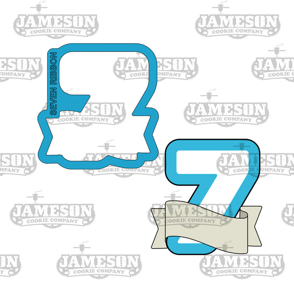 Number 7 with Ribbon Banner Cookie Cutter - Birthday Party Number Seven Cookie Cutter