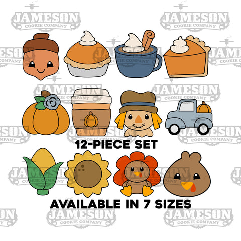 Thanksgiving Cookie Cutter Set - 12 Piece Halloween Set - Pumpkin, Coffee, Truck, Turkey, and More!
