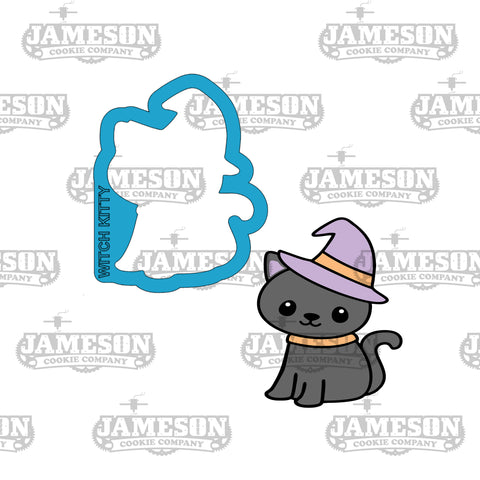 Cat with Witch Hat #2 Cookie Cutter - Spooky Halloween Theme