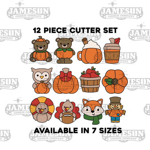 Fall Cookie Cutter Set - 12 Piece, Pumpkin, Coffee, Owl, Fox, Turkey, and More!