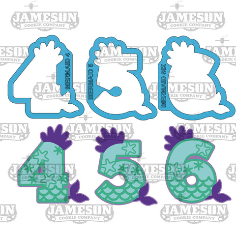 Mermaid Princess Number Cookie Cutters - Four, Five, Six Cutters - Birthday Cutters