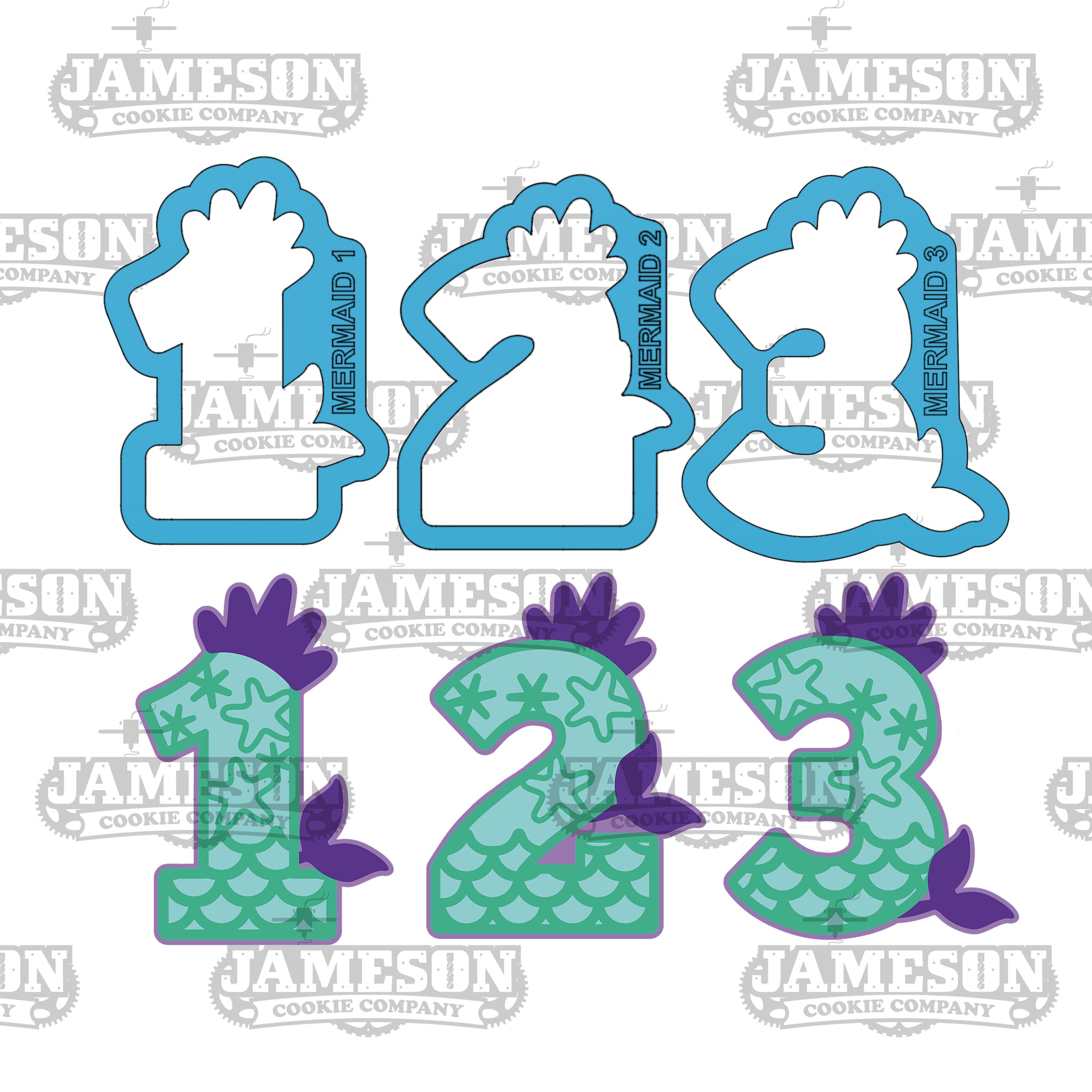 Mermaid Princess Number Cookie Cutters - One, Two, and Three Cutters - Birthday Cutters