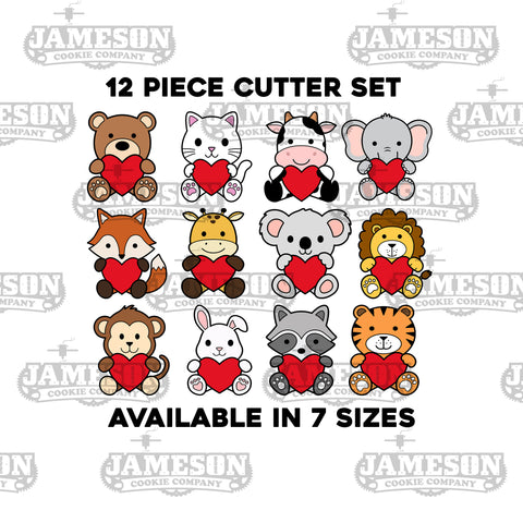 Valentine's Animal Holding Heart Cookie Cutter Set - 12 Piece Set