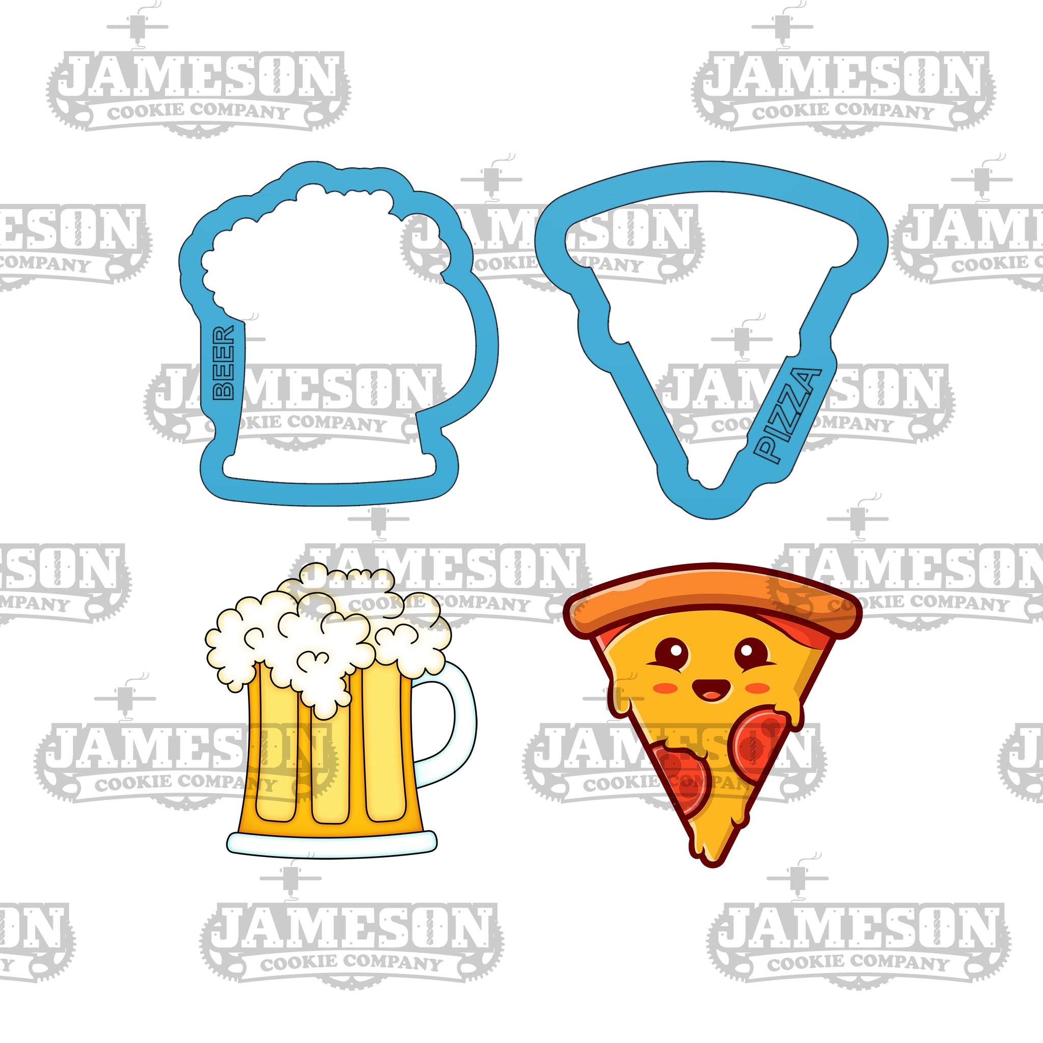 Beer Mug and Pizza Slice, 2-piece Cookie Cutter Set - Perfect Pair Version, Go Together Like, Food Cookie Cutters