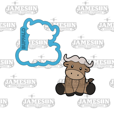 Sitting Buffalo Cookie Cutter - Jungle Animal, Safari Zoo Animal, Baby Buffalo Cookie Cutter