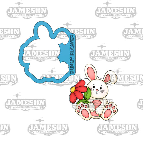 Easter Bunny Holding Flower Cookie Cutter - Bunny Spring Flower