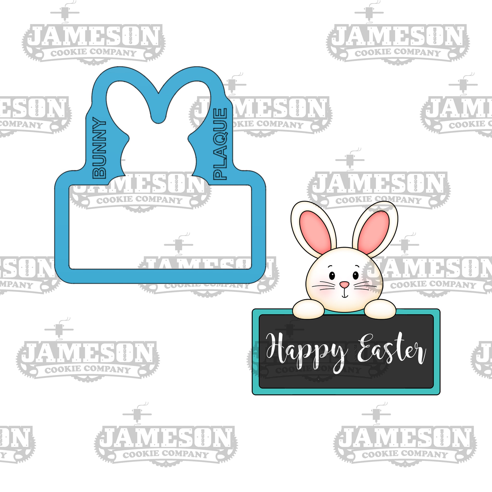 Bunny Holding Sign Plaque Cookie Cutter - Easter Bunny Name Plaque