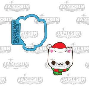 Christmas Cat Head Cookie Cutter - Cat Face with Santa Hat Cookie Cutter
