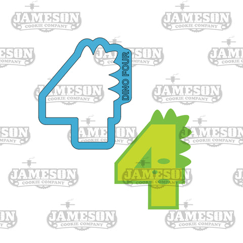 Dinosaur Number 4 (four) Cookie Cutter - Birthday Dino Number Cookie Cutter