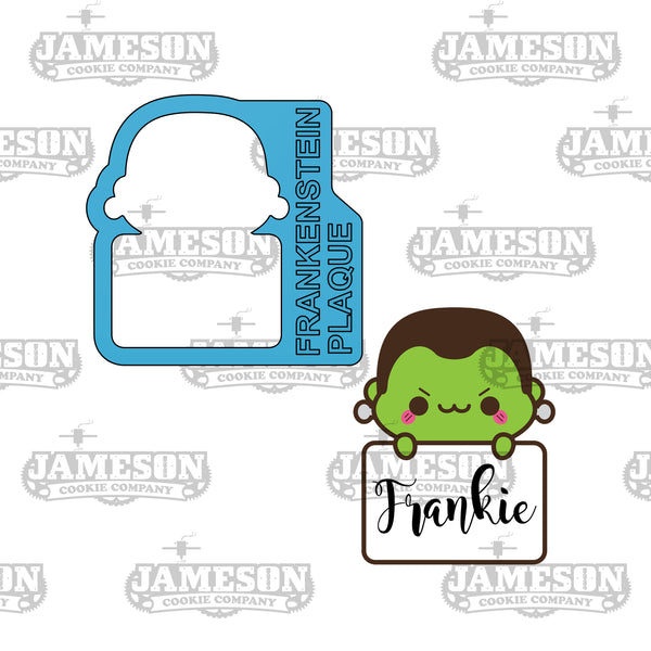 Frankenstein Holding Plaque Cookie Cutter - Halloween Frankenstein Sign