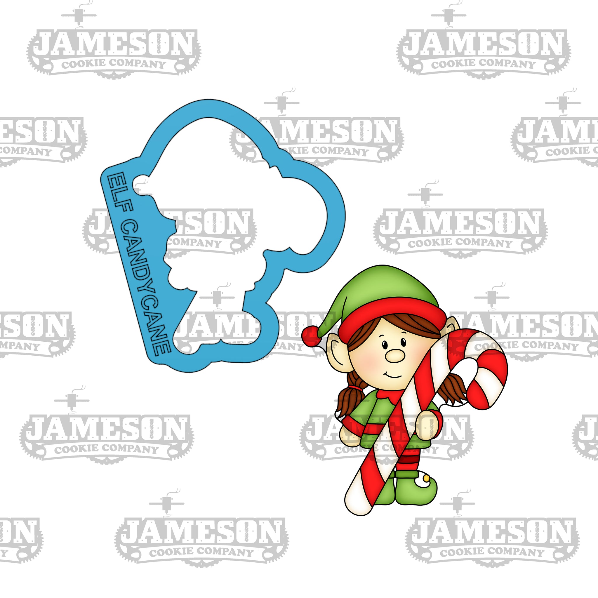 Christmas Girl Elf Holding Candy Cane Cookie Cutter - Santa's Helper