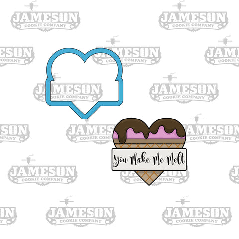 Heart Banner Cookie Cutter - Valentine's Day - Ice Cream Heart Melting